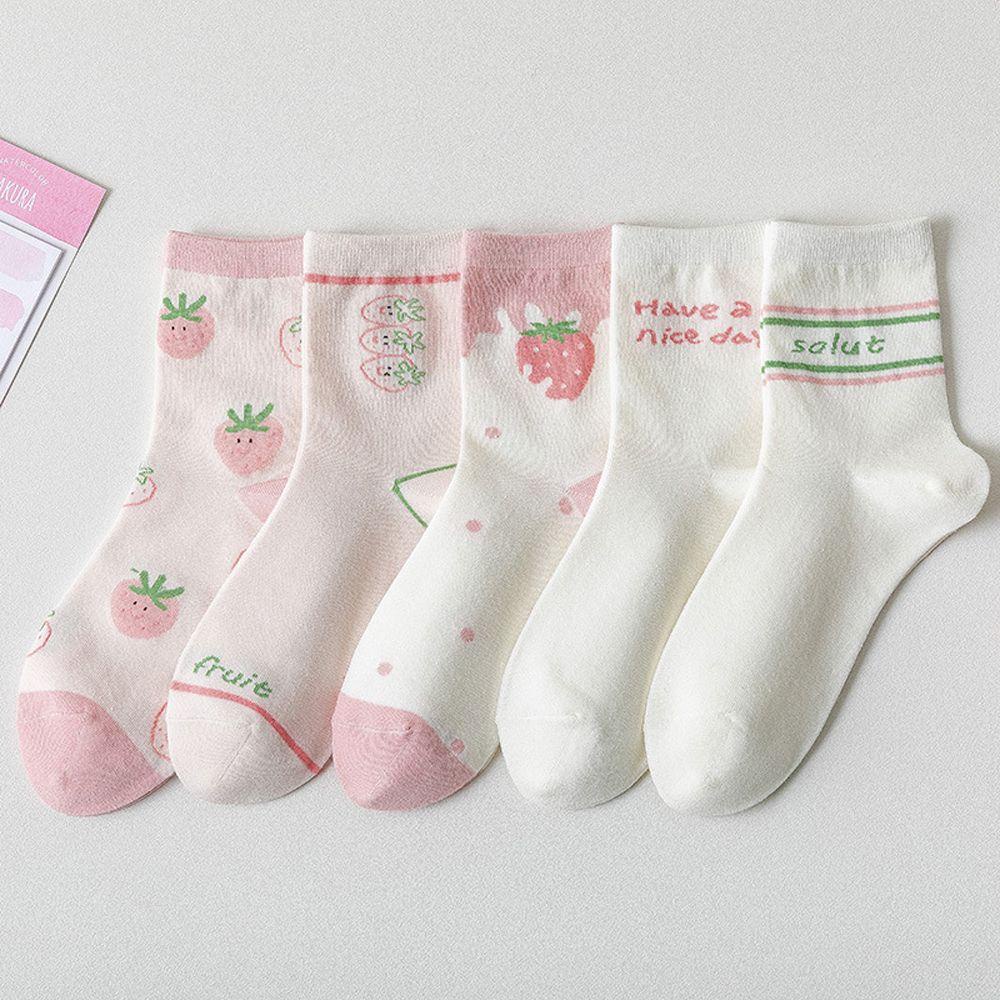 Mocho Vớ Bốn Mùa Thoáng Khí Thoải Mái Họa Tiết Dâu Tây Màu Hồng Vui Nhộn Sáng Tạo