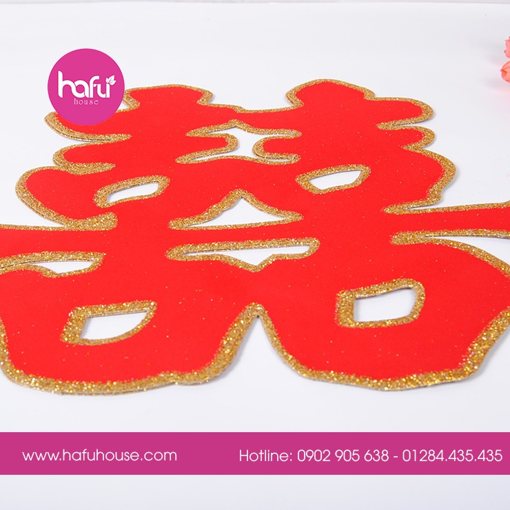 BỘ 2 CHỮ HỶ NHUNG VIỀN KIM TUYẾN GOLD - TẶNG KÈM 10 MIẾNG DÁN 2 MẶT HAFU HOUSE