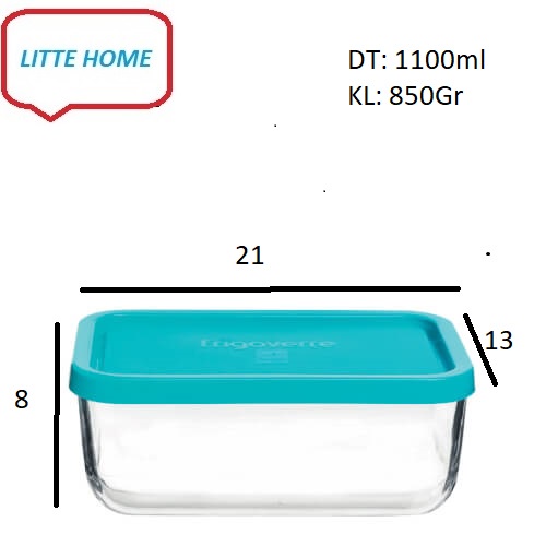 Hộp Thủy Tinh Chữ Nhật Frigoverre 1100ml