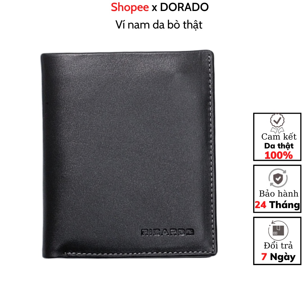 Ví Nam Da Bò Thật Đẳng Cấp Ricardo, Bóp Nam Da Kiểu Dáng Đứng Đựng Card,Đựng thẻ,Có Hộp Làm Quà Tặng - V102