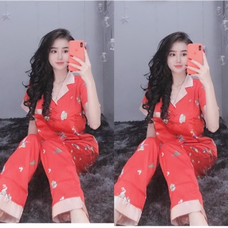 Đồ bộ 🍓Bộ pijama lụa satin phối chân mẫu mới 🍓 Freeship🍓