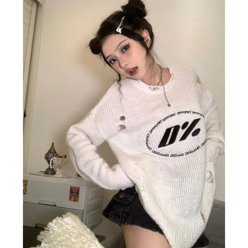 Áo Sweater Dáng Rộng Thêu Chữ Thời Trang Mùa Thu Dễ Phối Đồ