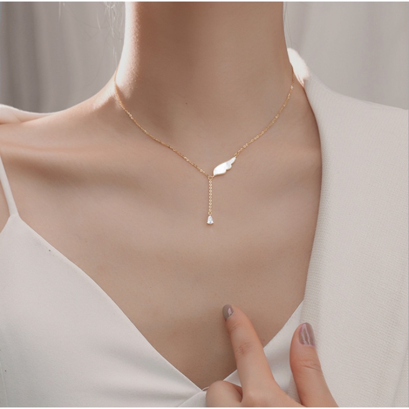 Vòng cổ mặt hình cánh thiên thần đính pha lê mảnh mai sang trọng cho nữ