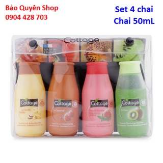 Set 4 chai sữa tắm mini Cottage Travel Kit 50mL