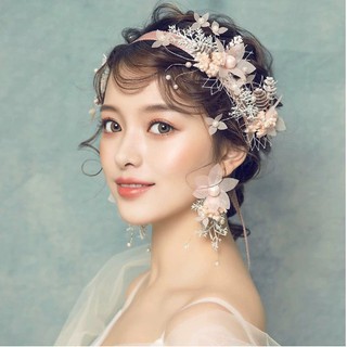 Bộ hoa cài tóc cô dâu + hoa tai