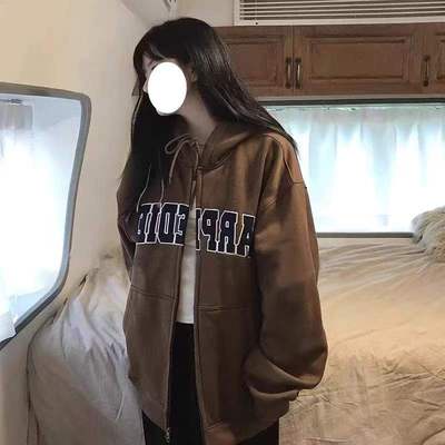 Áo Khoác Sweater Có Khóa Kéo Thêu Chữ Phong Cách Retro Mỹ 2022 Cho Nữ