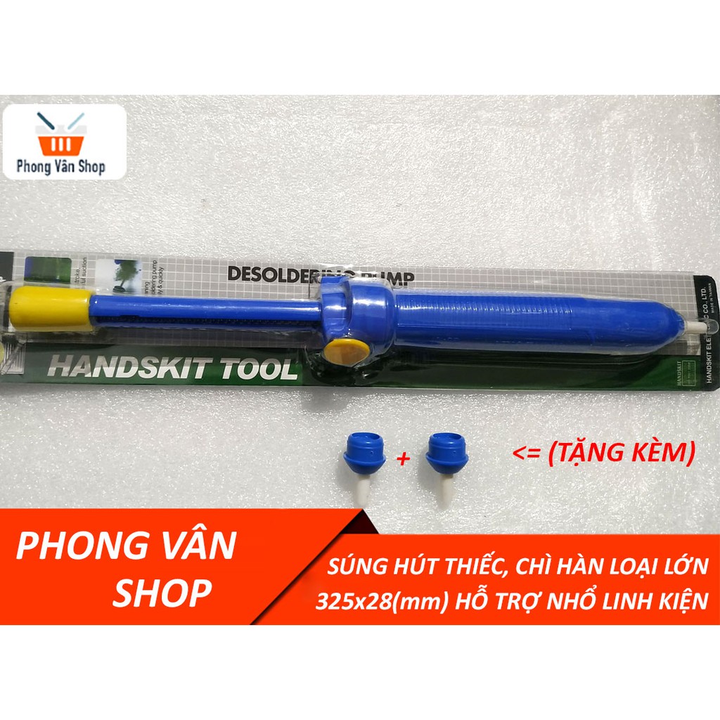 Súng hút thiếc chì hàn loại lớn 325x28mm + tặng 2 đầu hút - hỗ trợ nhổ linh kiện