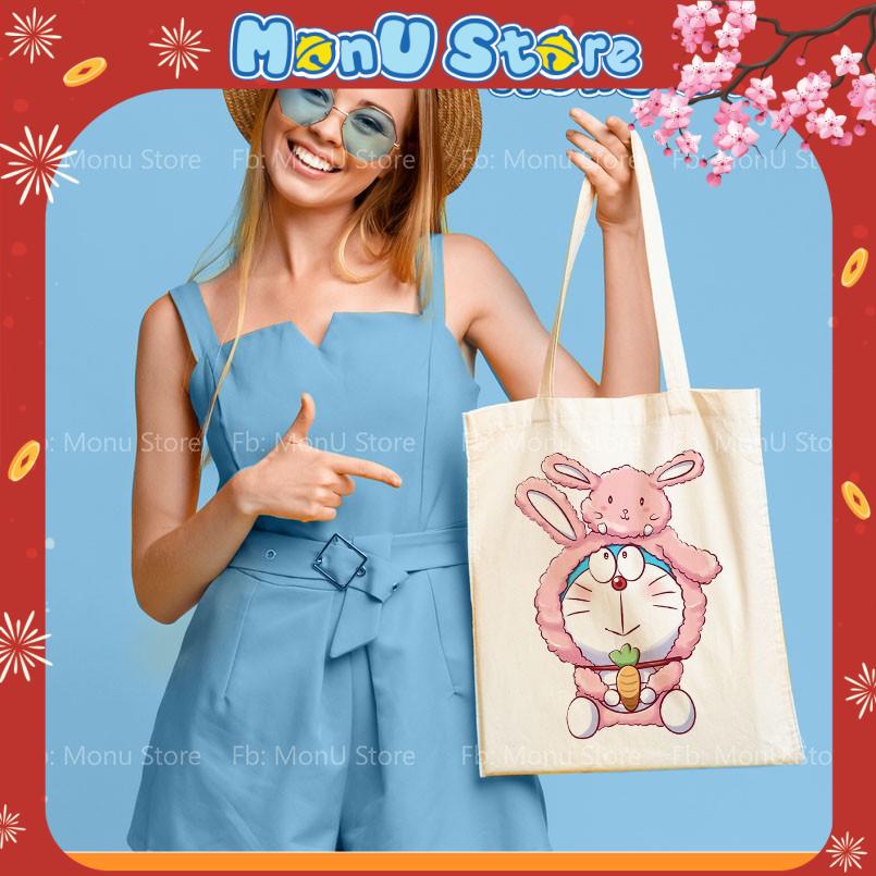 Túi tote DORAEMON DOREMON dễ thương cute có khóa kéo, túi con bên trong MON0137