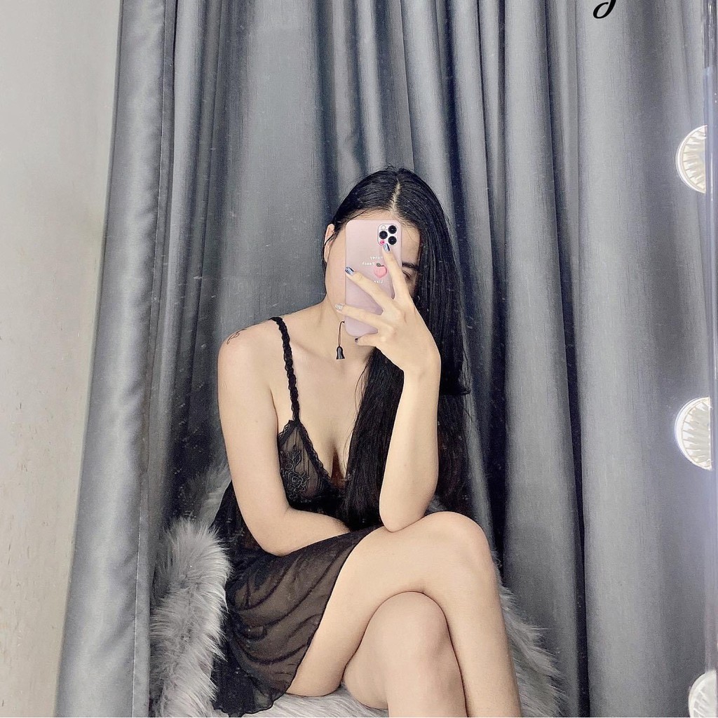 Váy ngủ sexy xuyên thấu ren hoa ngực kèm chip ren gợi cảm