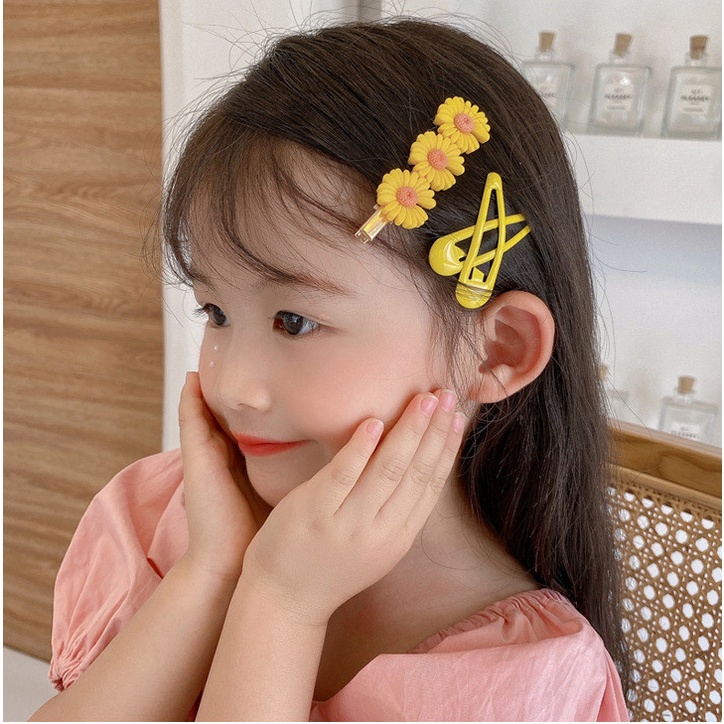 Kẹp cute, set kẹp tóc  màu xanh 14 chi tiết hình thú, Kẹp tóc mái màu xanh dương phối bông hoa cho bé gái, dễ thương