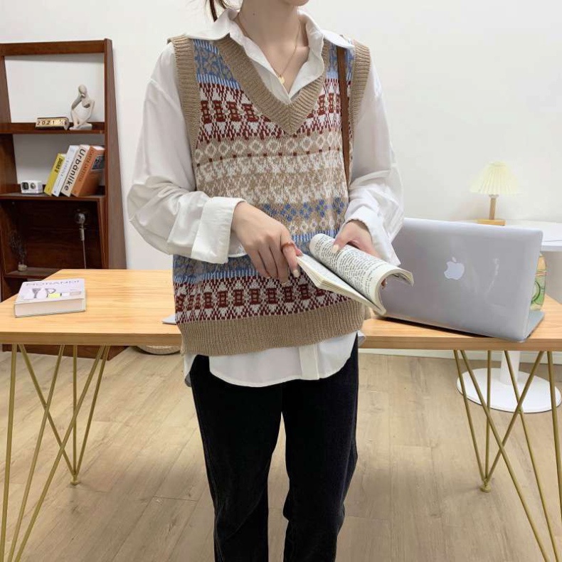 Áo gile len nữ thổ cẩm dáng rộng thu đông hottrend 2021 A453 Noiyxanh nội y xanh chất len quảng châu