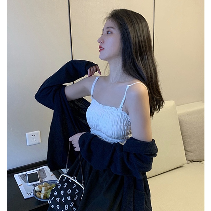 Áo Bra Nữ Áo Lót Ống Ngắn Ôm Dáng Xếp Ly Kiểu Hồng Kông Cổ Điển Dễ Thương Cho Nữ Mặc Ngoài Trời Hyuna Influencer ins