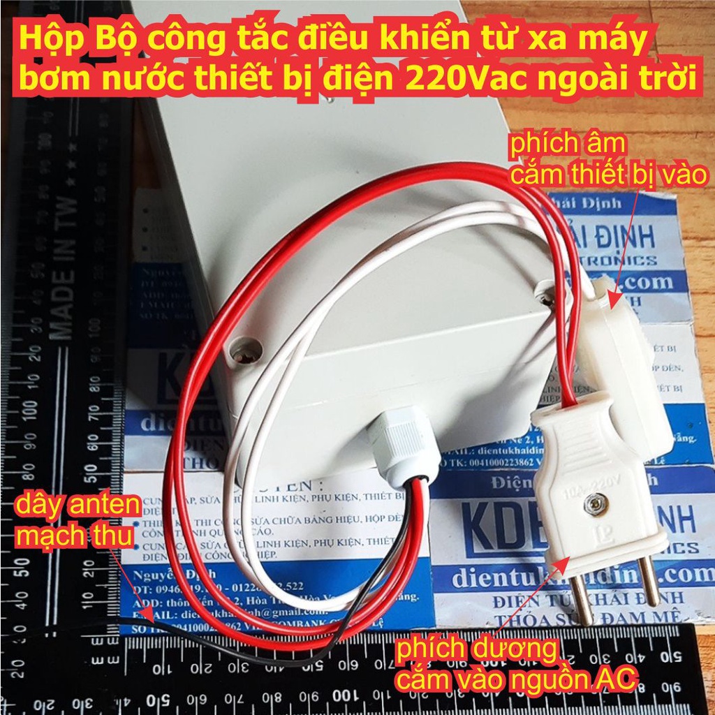 Hộp Bộ công tắc điều khiển từ xa máy bơm nước thiết bị điện 220Vac ngoài trời + remote 433mhz kde3076