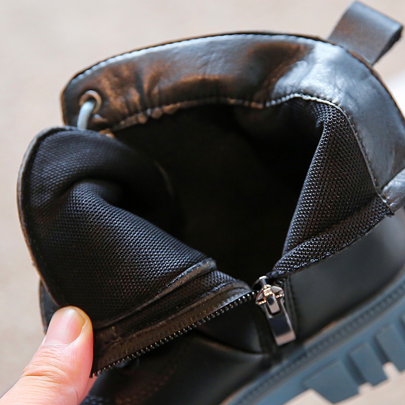 Giày Bốt Martin Cổ Thấp Đế Mềm Có Dây Kéo Chống Trượt Phong Cách Anh Quốc Cổ Điển Cho Bé Gái 3-16 Tuổi