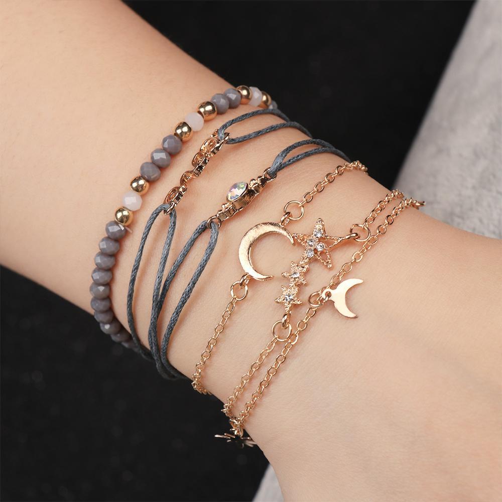 YVE Set 6 Vòng Tay Đính Đá Phong Cách Retro Cho Nữ