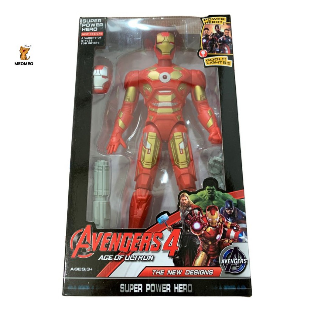 Đồ Chơi Mô Hình Siêu Anh Hùng IRON-MAN Người Sắt, Cao 27cm, Đèn LED Lấp Lánh, Chất Liệu Siêu Bền - MEOMEOSHOP2021