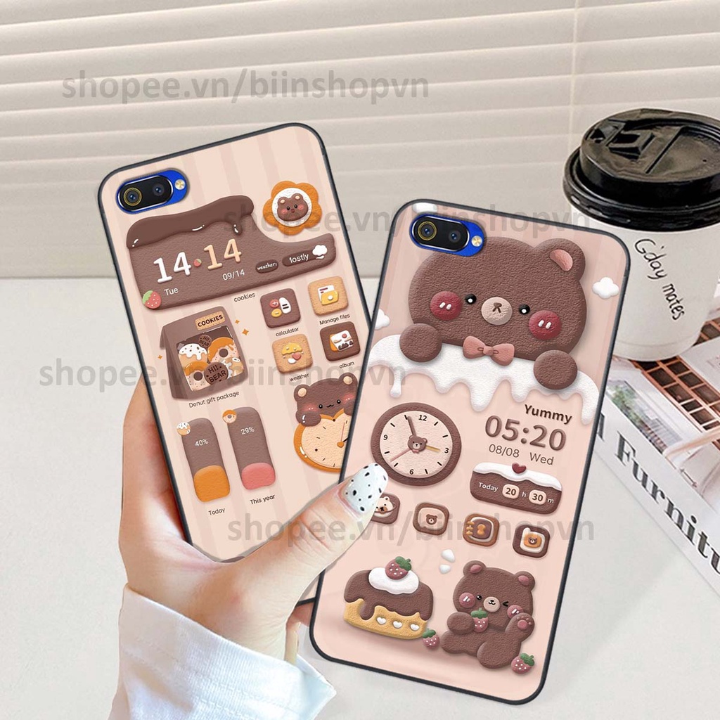 Ốp Realme C1 / C2 in 3D icon gấu nổi siêu xinh, siêu đáng yêu, cá tính phong cách
