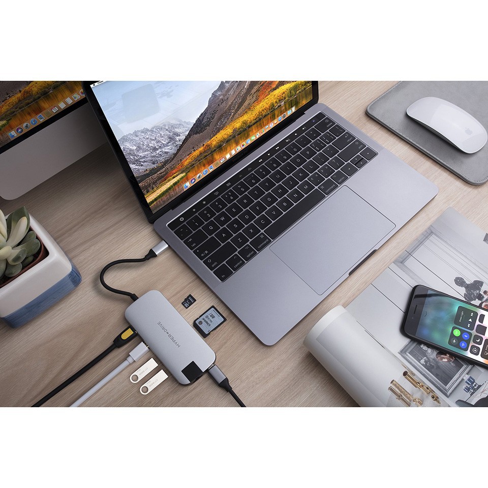 [Mã ELTECHZONE giảm 5% đơn 500K] Cổng chuyển HyperDrive Slim 8-in-1 USB-C HUB cho Macbook &amp; Devices