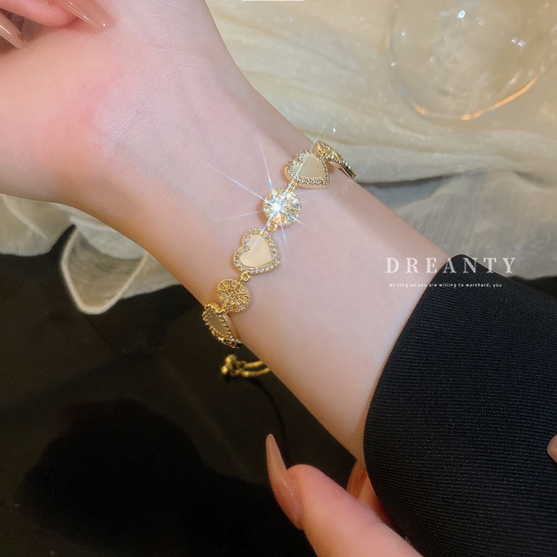 Vòng Tay Mạ Vàng Đính Đá Zircon Hình Học Trái Tim Tình Yêu Hình Học Phong Cách Mới Có Thể Điều Chỉnh Cho Nữ