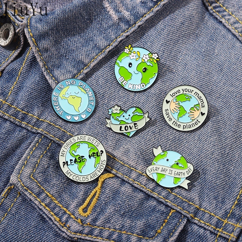 Ghim Cài Áo Kim Loại Tráng Men Hình Trái Đất Hoạt Hình Thân Thiện Với Môi Trường