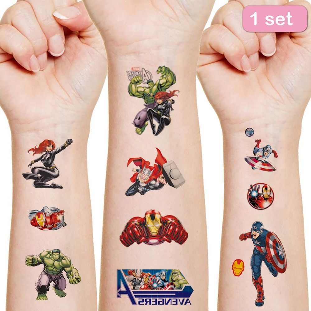 Miếng dán hình xăm phong cách siêu anh hùng Marvel cho bé trai