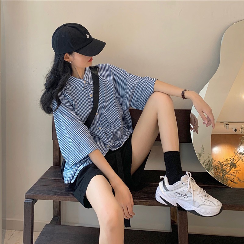 [Mã FAMAYMA2 giảm 10K đơn 50K] Áo sơ mi nữ tay ngắn unisex form rộng kẻ caro 1 túi 2 màu ,áo sơ mi nữ kẻ caro chất đẹp | BigBuy360 - bigbuy360.vn