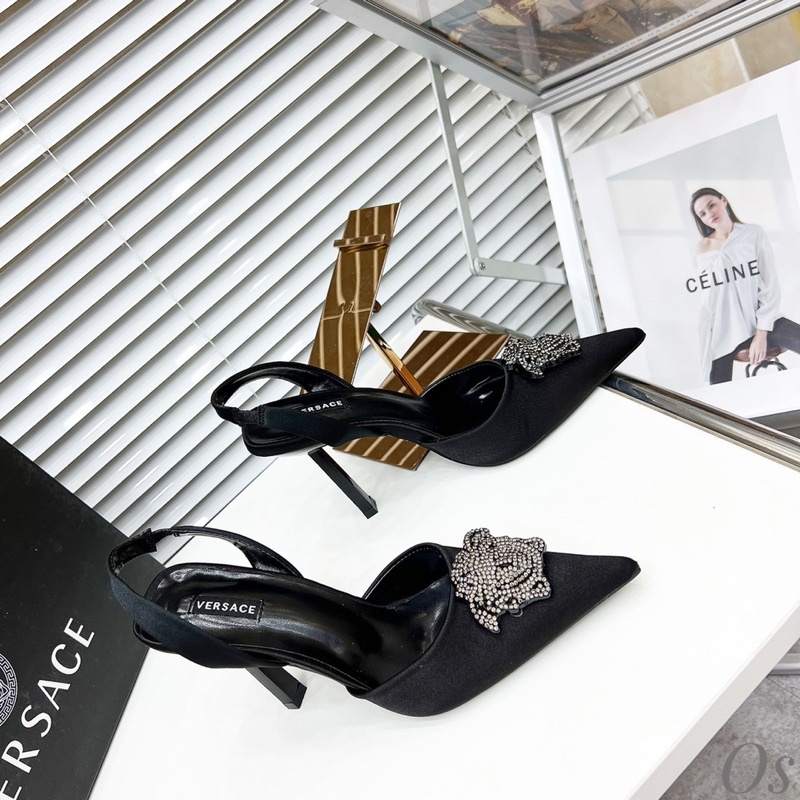 Giày cao gót versace mặt đá quai sau