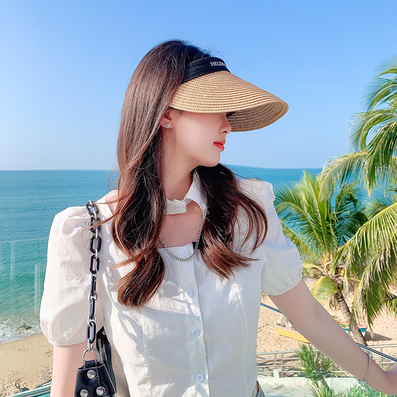 Nón Cói Du Lịch Đi Biển Hở Đầu Vòng Đen Phối Chữ RQN2130
