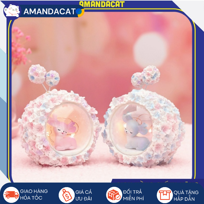 [Hàng mới về] Đèn để bàn trang trí hình quả cầu Hoa mặt kính trong suốt - Đèn để bàn hình chú nai đáng yêu
