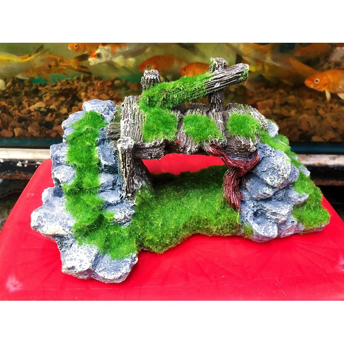 CẢNH NÚI HANG TRANG PHỦ RÊU TRANG TRÍ HỒ CÁ NON BỘ 19X12X9CM