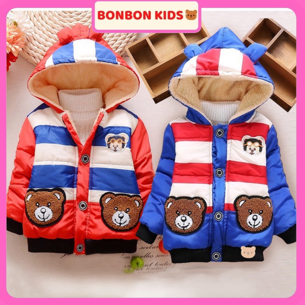 Áo Phao Có Mũ Gấu Toy Lót Lông Mềm Mại Cho Bé Trai/Bé Gái Từ 1 Đến 5 Tuổi BONBON KIDS