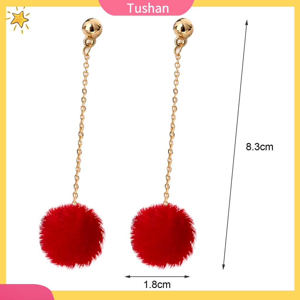 Khuyên tai dài gắn trang trí quả cầu lông xù dễ thương dành cho nữ