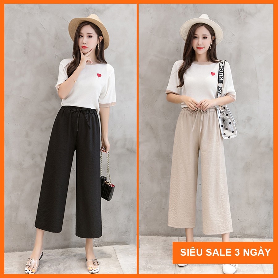 Quần đũi lụa ống rộng cao cấp xuất Nhật, Quần ống rộng đũi dáng lửng cạp chun Beemit