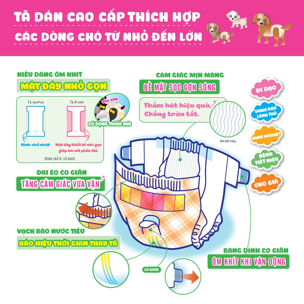 Tã quần cho chó cái P.one | Gói Petit | Siêu thấm hút | Thoáng khí | Chống tràn
