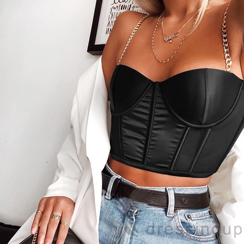 Áo Hai Dây Phối Dây Xích Màu Trơn Cá Tính Cho Nữ