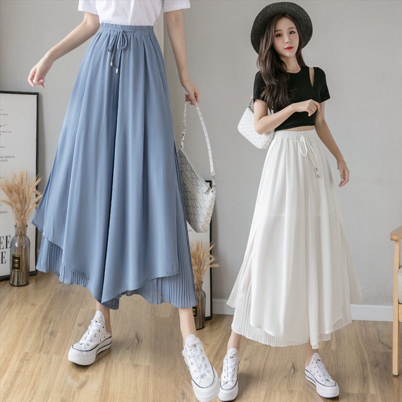 Quần Chiffon Ống Rộng Lưng Cao Phong Cách Hàn Quốc Dành Cho Nữ