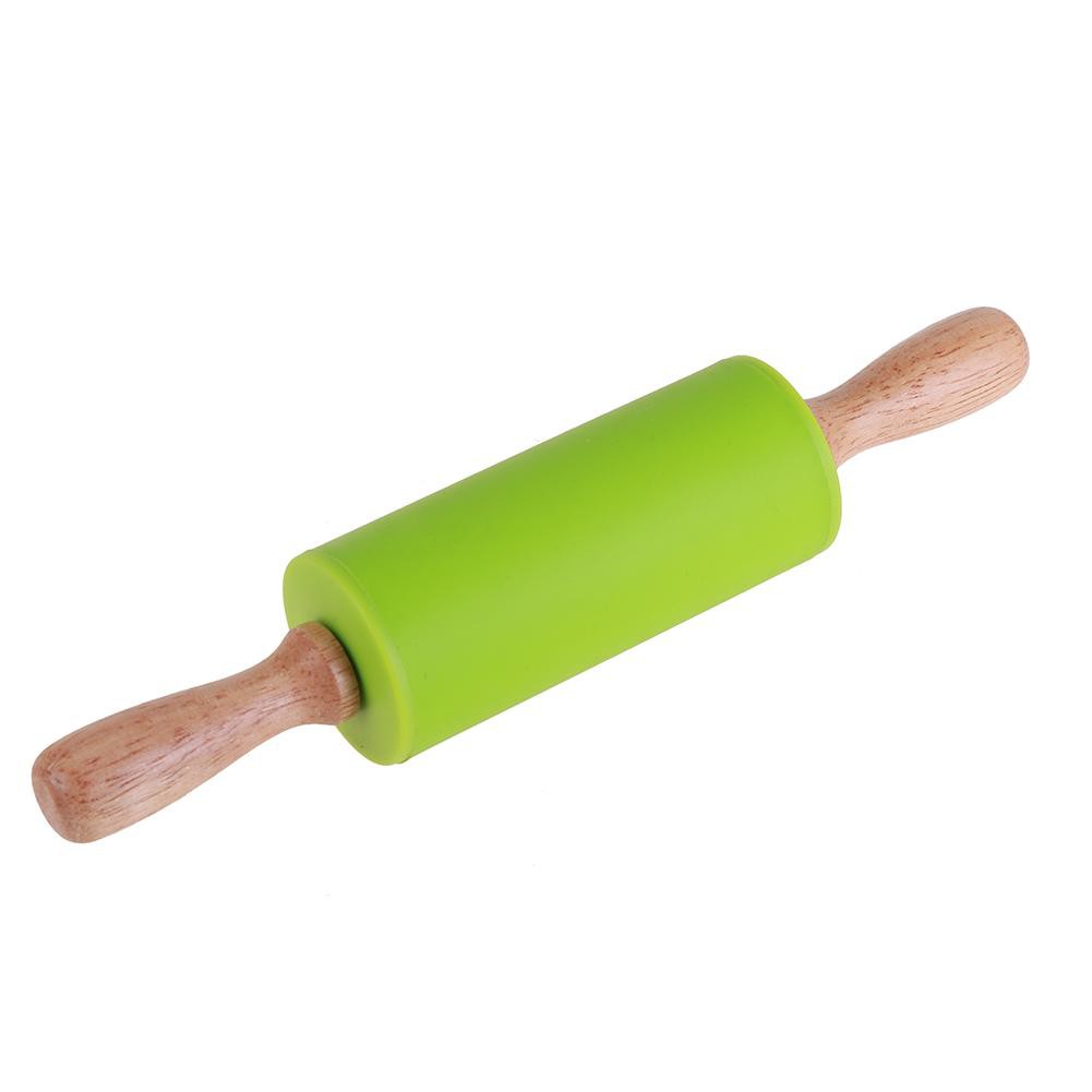 Wood Handle Silicone Rolling Pin Non-Sti Roller Flour Fondant Cake Baking Tool Kitchen Accessories