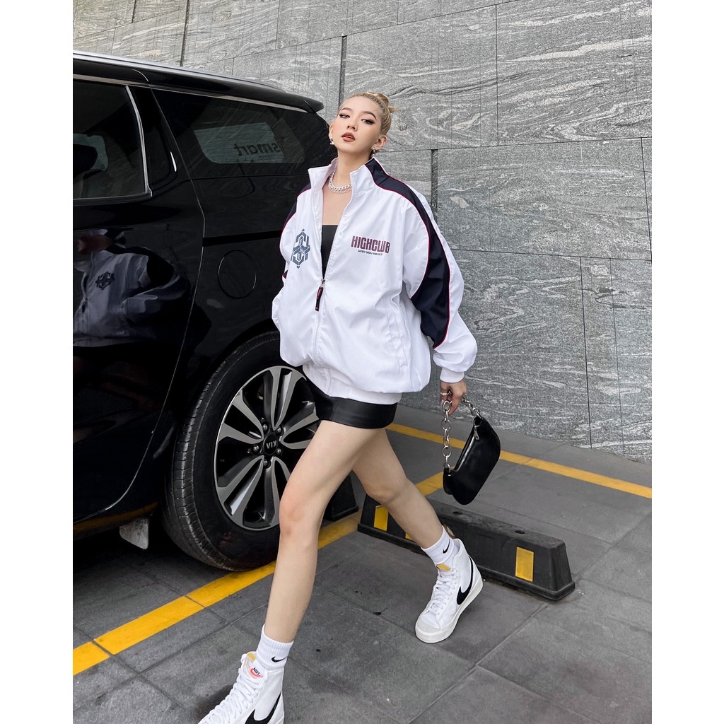 Áo Khoác ATHLETE TRACK JACKET màu TRẮNG/ĐEN vải dù cổ đứng HIGHCLUB Brand Chính Hãng