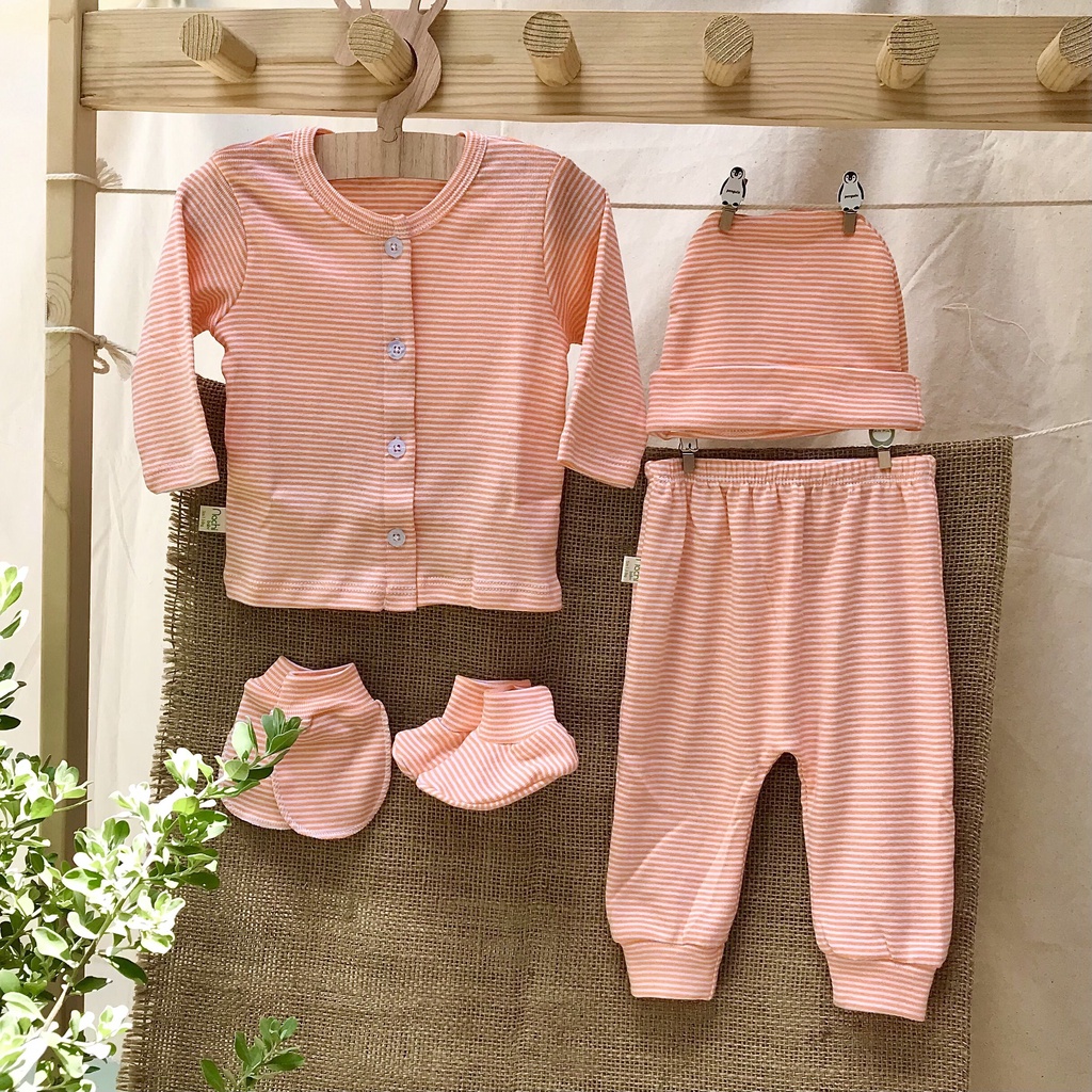 Set 5 chi tiết bộ dài tay sơ sinh cotton cao cấp cho bé sơ sinh 0-3 tháng