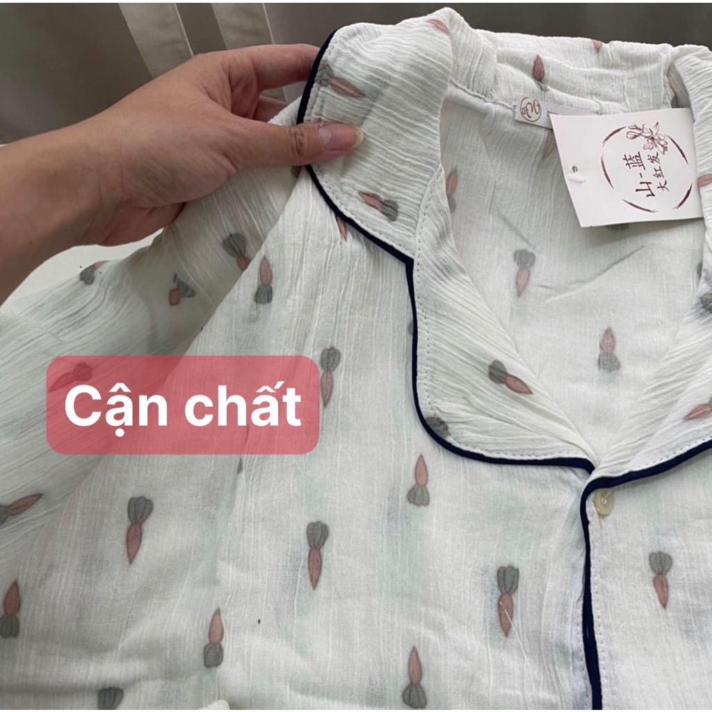 Bộ Đồ Ngủ Nữ Bộ Đồ Ngủ Pyjama Chất Liệu Đũi Xốp Hoạt Hình Ngắn Tay Quần Đùi Short [Ảnh Thật]