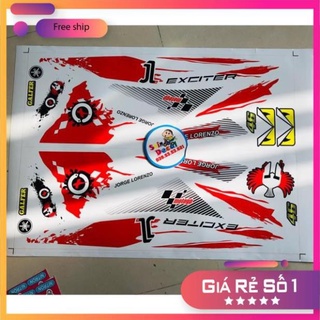 Tem xe exciter 150 trắng đỏ dán xe trắng