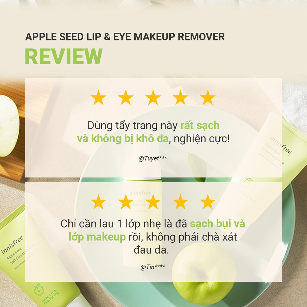 Dầu tẩy trang mắt và môi innisfree Apple Seed Lip &amp; Eye Makeup Remover 100ml