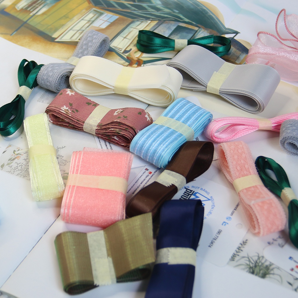Set ruy băng ngẫu nhiên lẻ mét nhiều loại bán theo gram kích thước ngẫu nhiên từ 6mm-6cm ngẫu nhiên độ dài