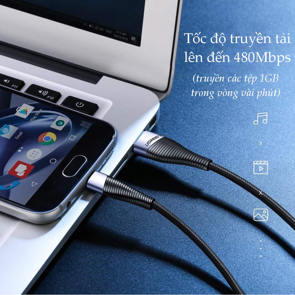 Cáp sạc và truyền dữ liệu cho điện thoại Android, dài 0.5-2m UGREEN ED017 hỗ trợ công nghệ sạc Quick Charge 3.0