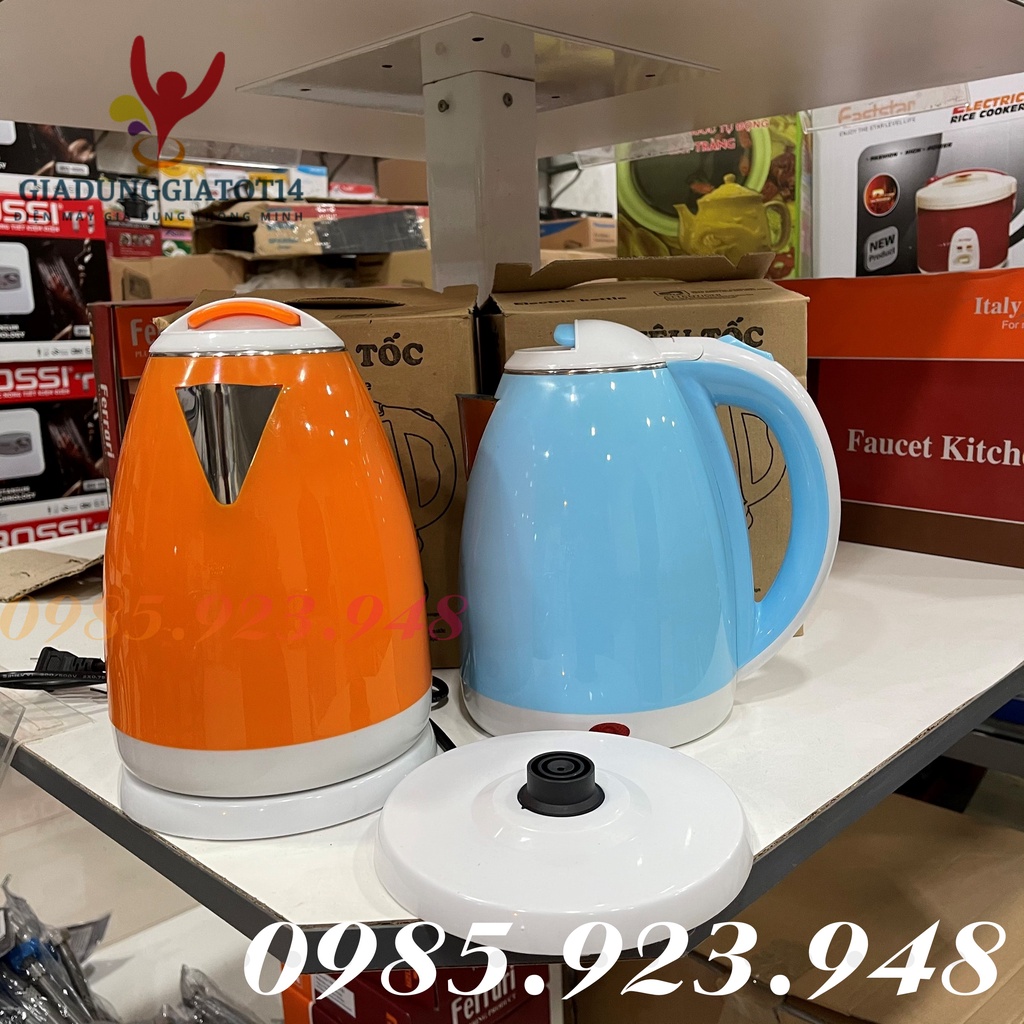 Ấm Siêu Tốc Đun Nước Electric Kettle Dung Tích 1.8 Lít Loại 2 Lớp Màu, Bảo Hành 6 Tháng Lỗi Đổi Mới