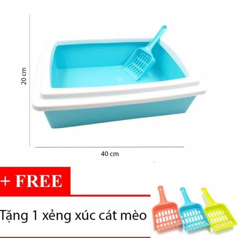 Hn-  Khay đựng cát vệ sinh cho mèo nhỏ hình chữ nhật nhỏ kèm xẻng