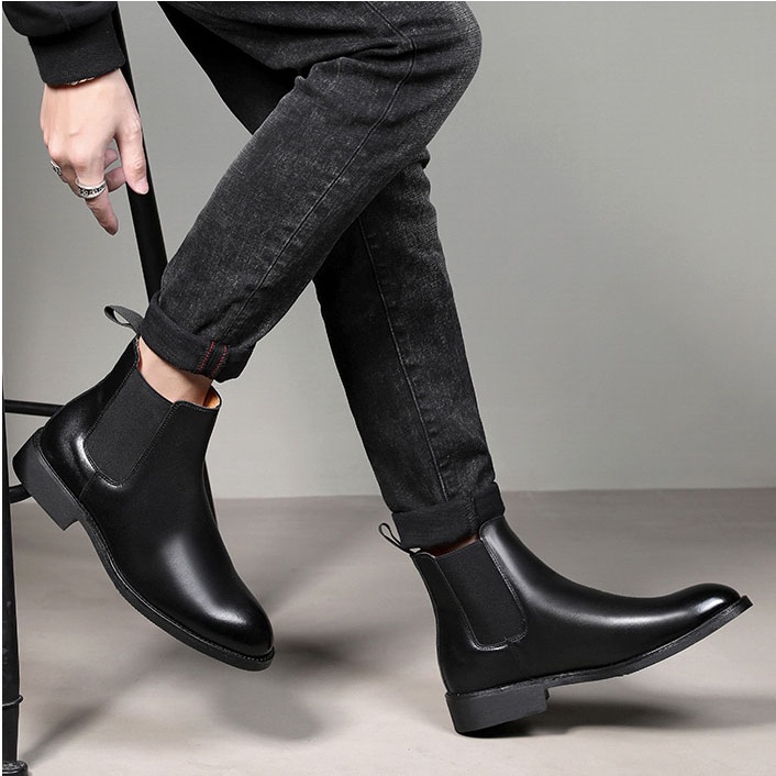 Giày da chelsea boots MĐ GG1071 da lì chống nhăn loại tốt, có may đế