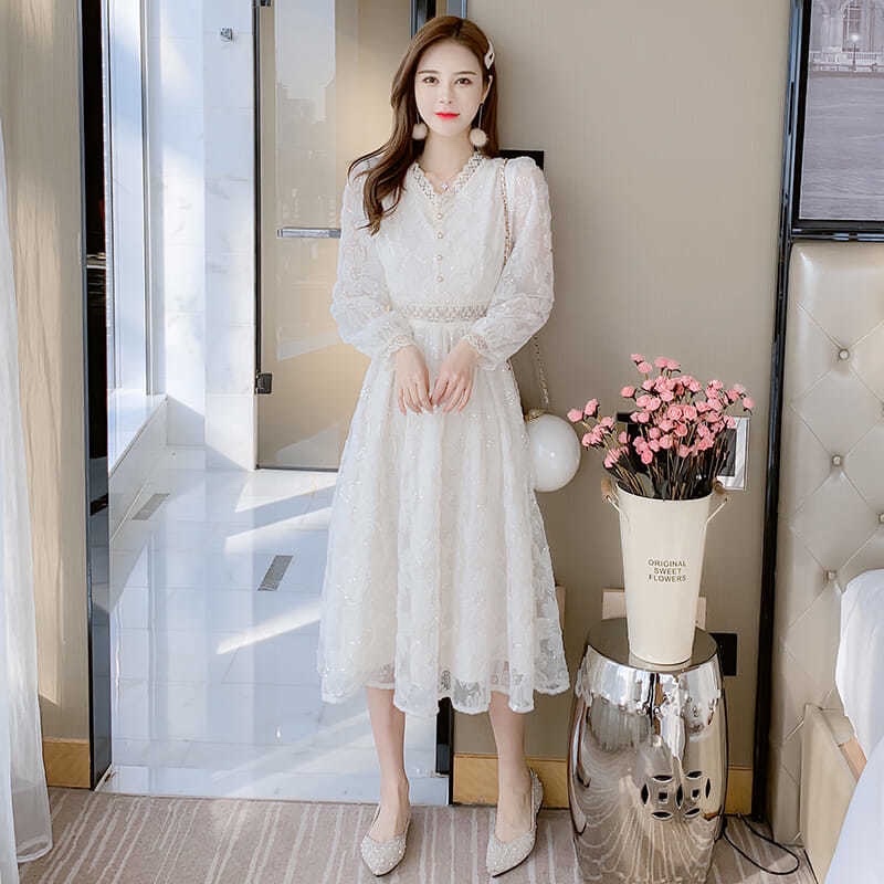 VÁY REN TRẮNG DÀI TAY THÊU QUYẾN RŨ SANG TRỌNG-VÁY TRẮNG CÔNG CHÚA XOÈ BỒNG BỀNH TAY PHỒNG SIÊU XINH