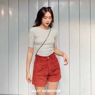 Áo thun tay lỡ ôm dáng Knitted Basic Tee Green Stripped Maxy Workshop