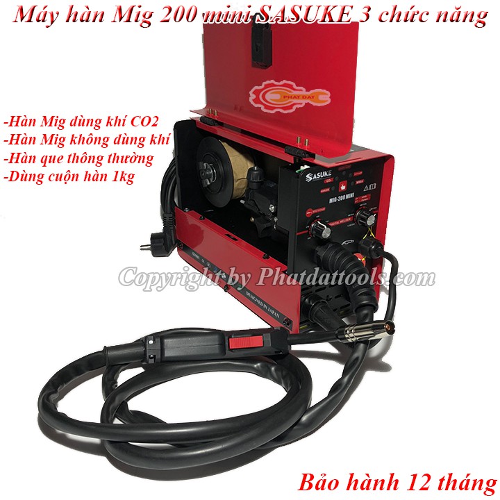 Máy hàn Mig không dùng khí SASUKE 200 mini 3 chức năng-Hàng chính hãng-Bảo hành 12 tháng-Đầy đủ phụ kiện-Máy hàn Mig